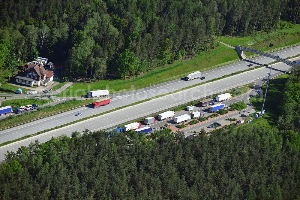 Aerial image Triptis - Highway - resting place on the route of the motorway Autobahn A9 Triptis in Thuringia