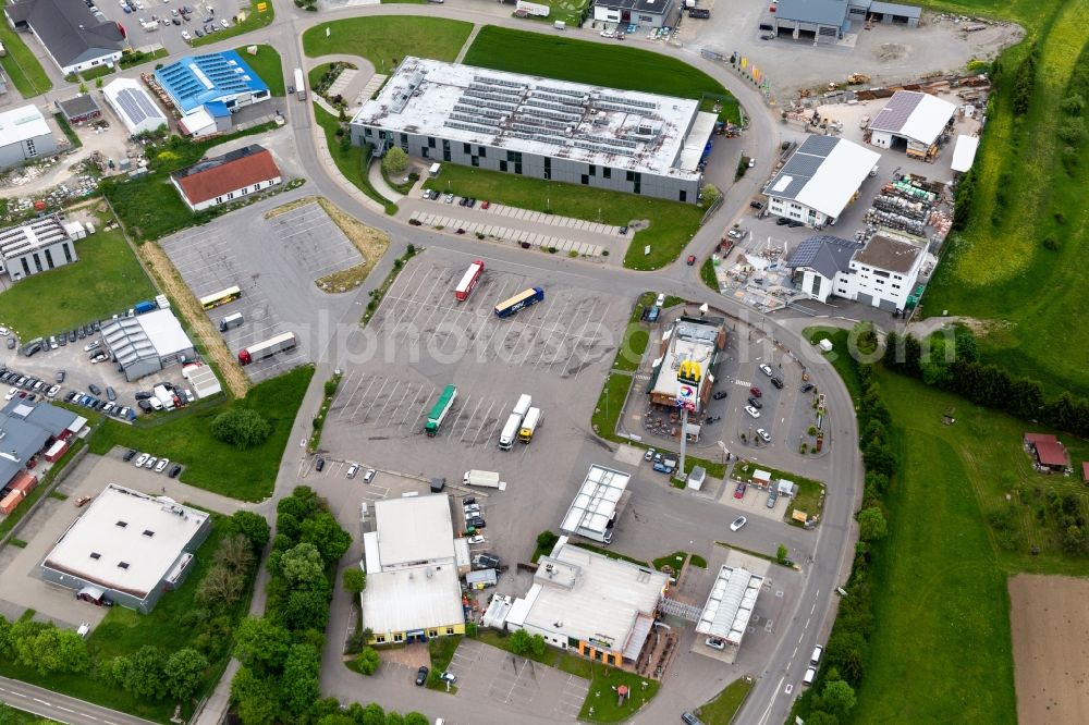 Vöhringen from the bird's eye view: Motorway service area TOTAL on the edge of the course of BAB A81 in Voehringen in the state Baden-Wurttemberg, Germany