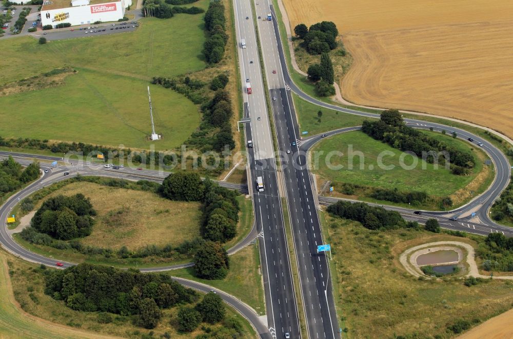 Aerial image Erfurt - A4 motorway western direction of Waltesleben in Erfurt in Thuringia