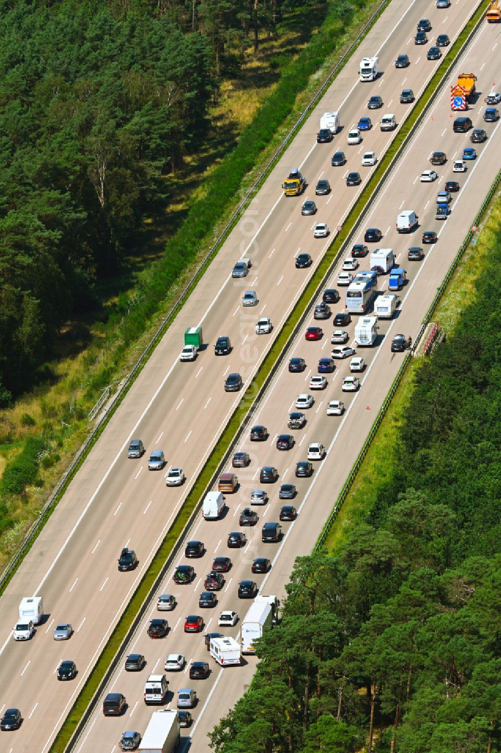 Aerial image Buchholz (Aller) - Motorway congestion along the route of the lanes BAB A7 in Buchholz (Aller) in the state Lower Saxony, Germany