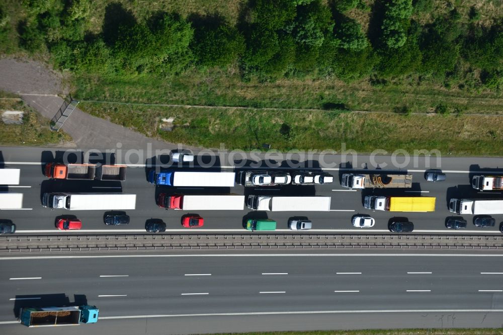 Aerial photograph Hohenwarthe - Highway congestion along the route of the lanes BAB A2 - E30 in Hohenwarthe in the state Saxony-Anhalt