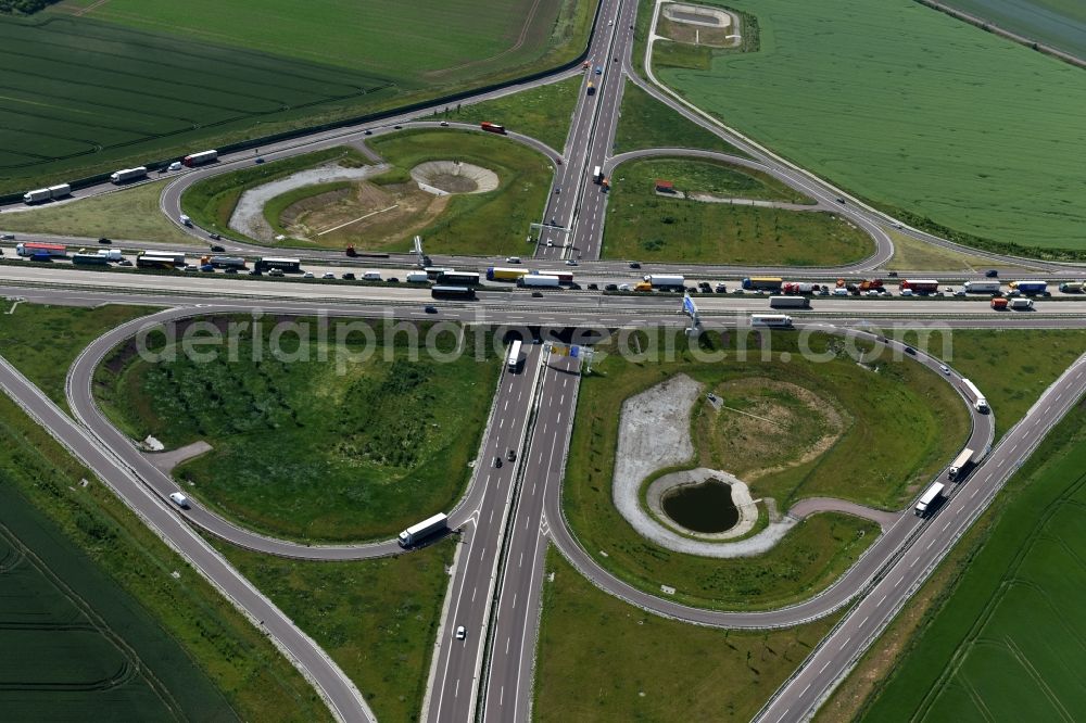 Aerial photograph Ilberstedt - Highway jam along the route of the lanes A14 at the departure Bernburg in Ilberstedt in the state Saxony-Anhalt