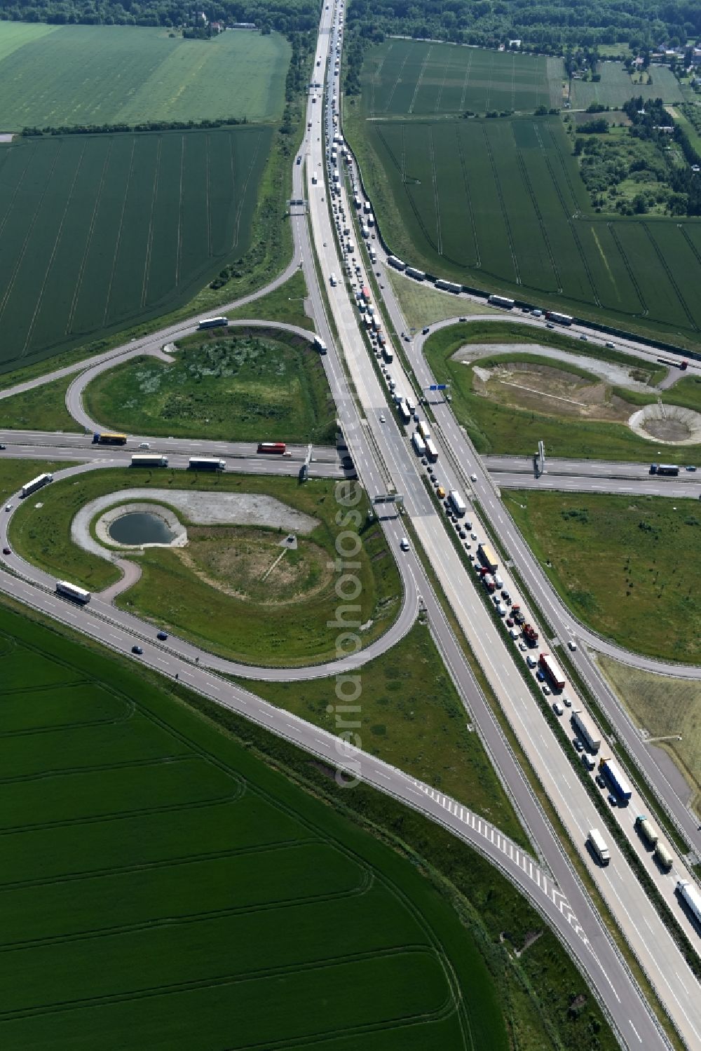 Aerial photograph Ilberstedt - Highway jam along the route of the lanes A14 at the departure Bernburg in Ilberstedt in the state Saxony-Anhalt