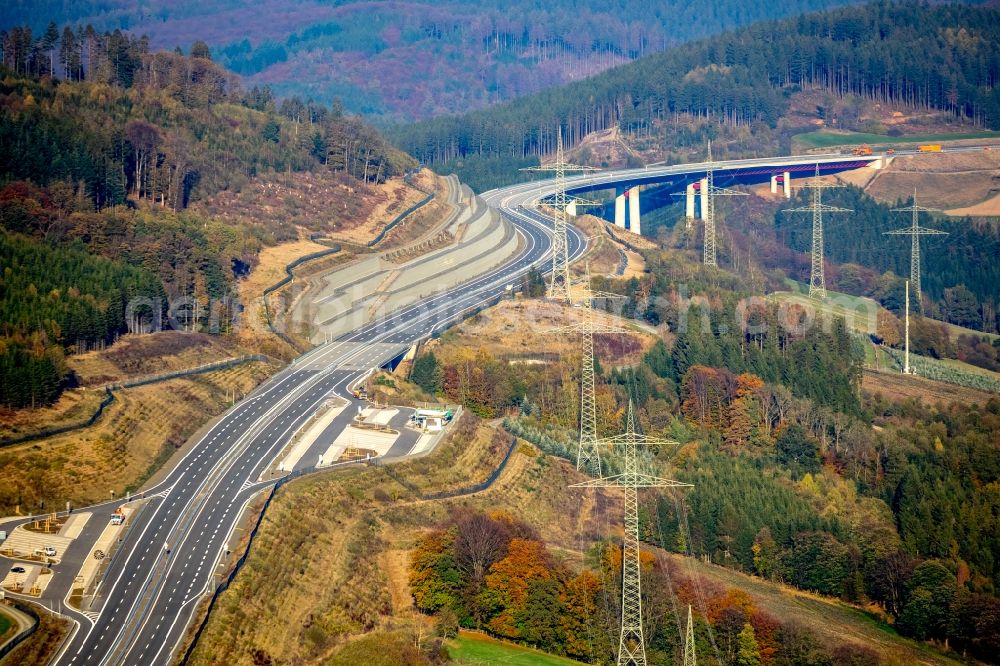 Bestwig from the bird's eye view: Motorway course of the BAB A46 in the district Ostwig in Bestwig in the state North Rhine-Westphalia