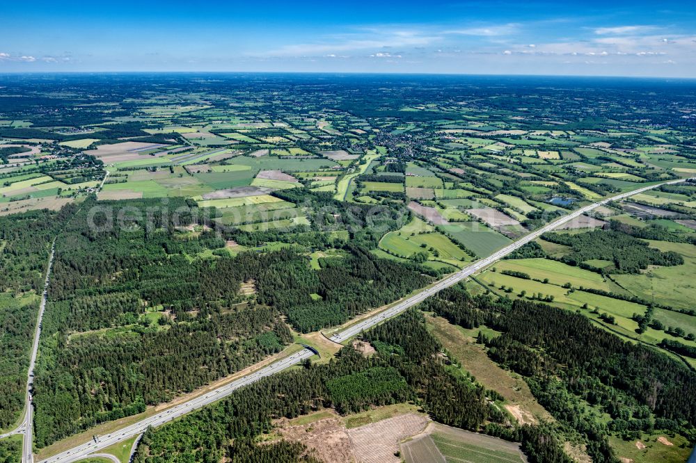 Aerial image Bad Bramstedt - Highway route BAB A7 in in Bad Bramstedt in the state Schleswig-Holstein, Germany