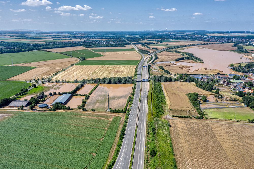 Blessem from above - Highway route BAB A61 in on street E31 in Blessem in the state North Rhine-Westphalia, Germany