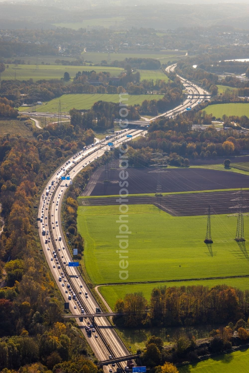 Bochum from the bird's eye view: Highway route BAB A43 in in Bochum at Ruhrgebiet in the state North Rhine-Westphalia, Germany