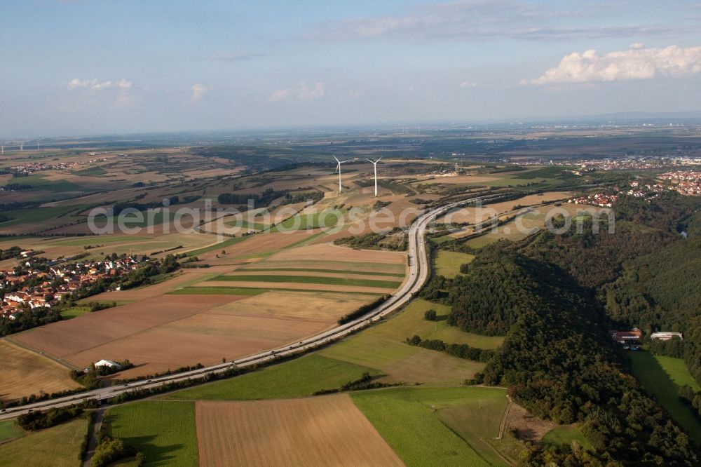 Nackterhof from above - Highway route BAB A6 in in Nackterhof in the state Rhineland-Palatinate