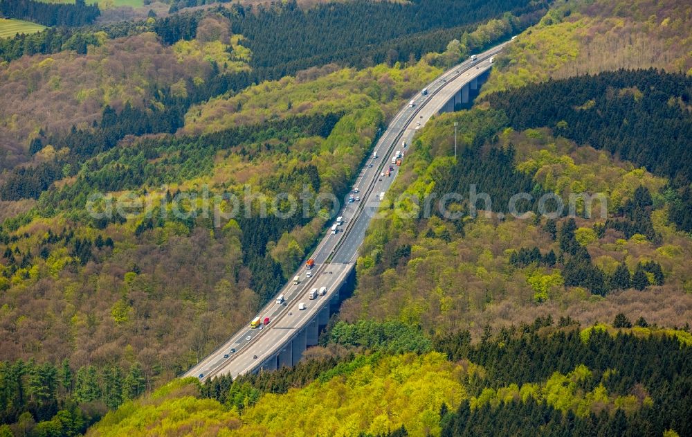 Aerial photograph Warburg - Highway route BAB A44 in in the district Orpethal in Warburg in the state North Rhine-Westphalia, Germany