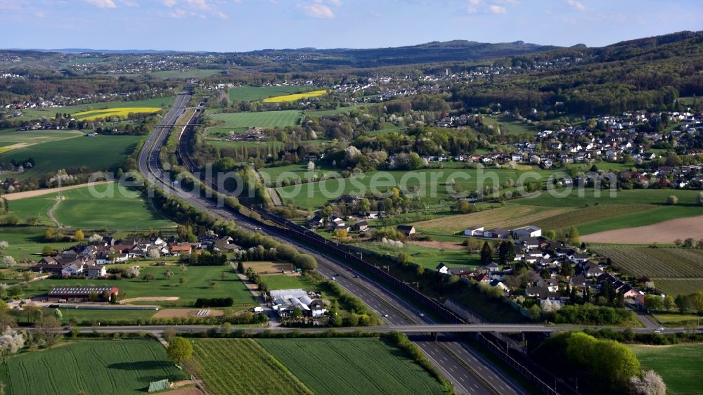 Stieldorferhohn from above - Highway route BAB A3 in in Stieldorferhohn in the state North Rhine-Westphalia, Germany