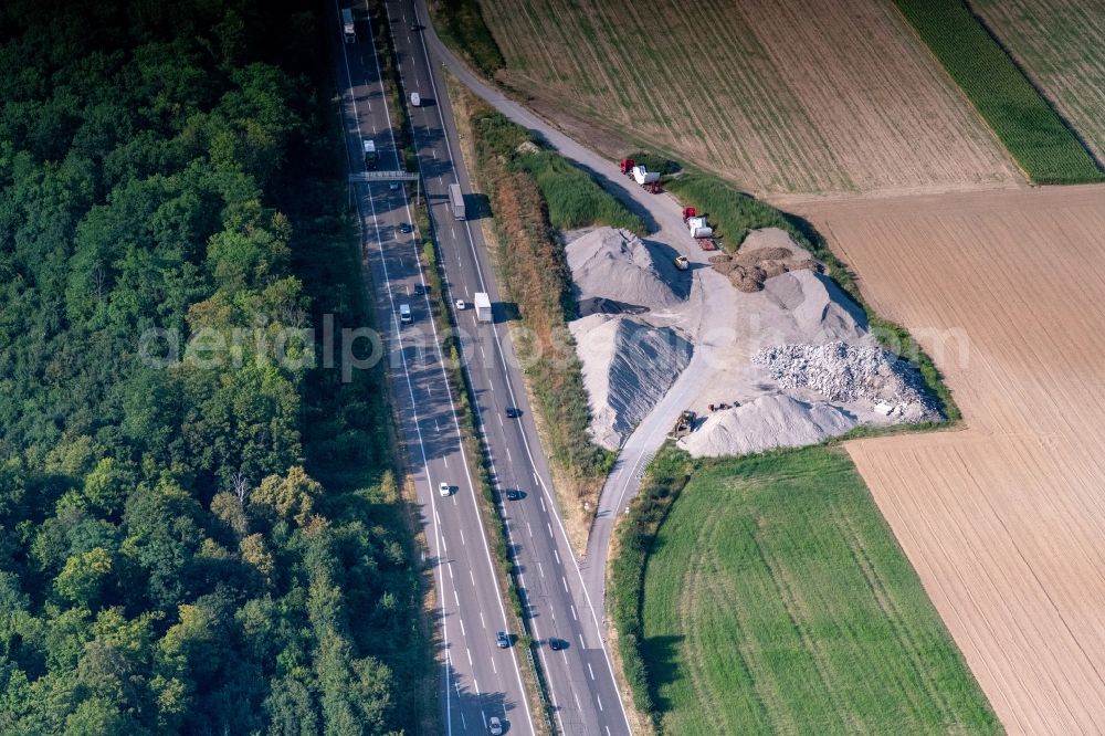 Aerial image Ringsheim - Highway route A5 bei Rust in in Ringsheim in the state Baden-Wurttemberg, Germany