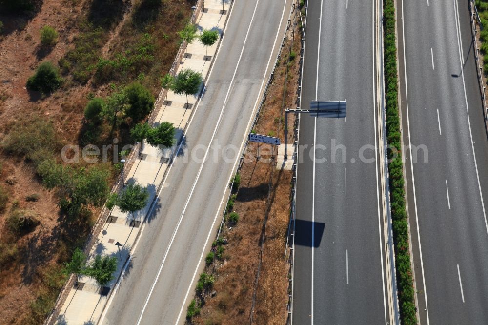 Santa Eugènia from the bird's eye view: Highway route MA-13 at Santa Eugenia in Mallorca in Balearic Islands, Spain