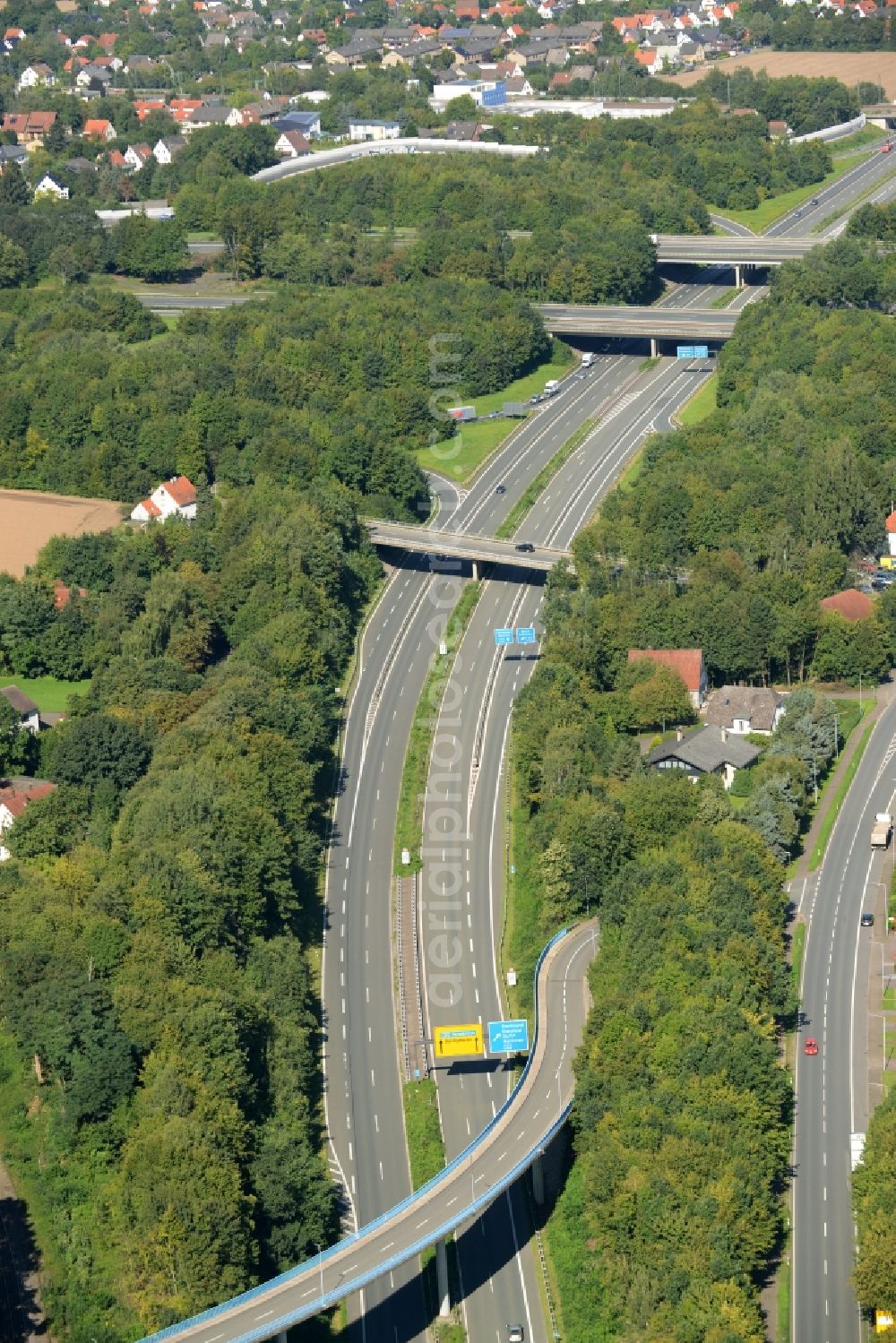 Bad Oeynhausen from above - Course of the motorway A30 at the intersection of Bad Oeynhausen in the state of North Rhine-Westphalia