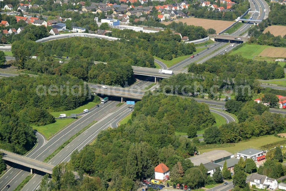 Aerial image Bad Oeynhausen - Course of the motorway A30 at the intersection of Bad Oeynhausen in the state of North Rhine-Westphalia