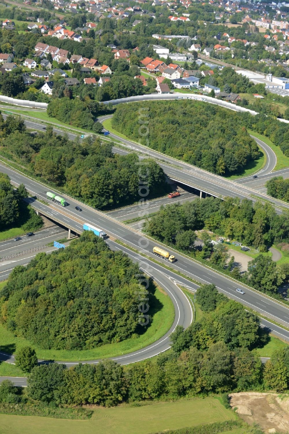 Bad Oeynhausen from the bird's eye view: Course of the motorway A30 at the intersection of Bad Oeynhausen in the state of North Rhine-Westphalia