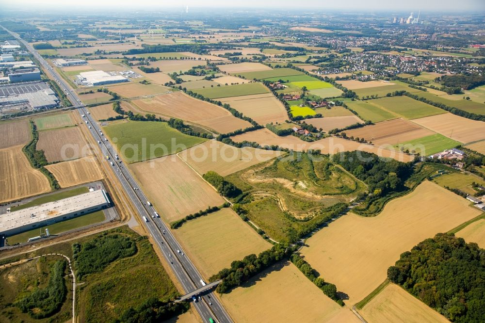 Aerial image Rhynern - Highway route of the A2 through a field- and grasslandscape near Rhynern in the state North Rhine-Westphalia