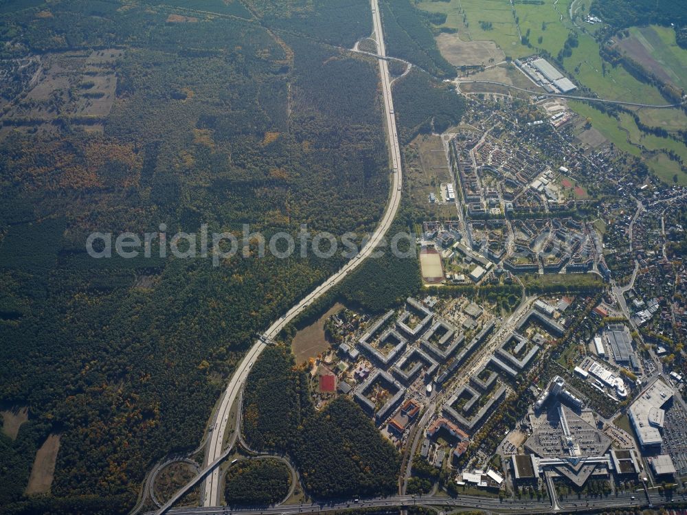 Potsdam from above - Highway route A 115 near the district Babelsberg and its nearby forestland in Potsdam in the state Brandenburg