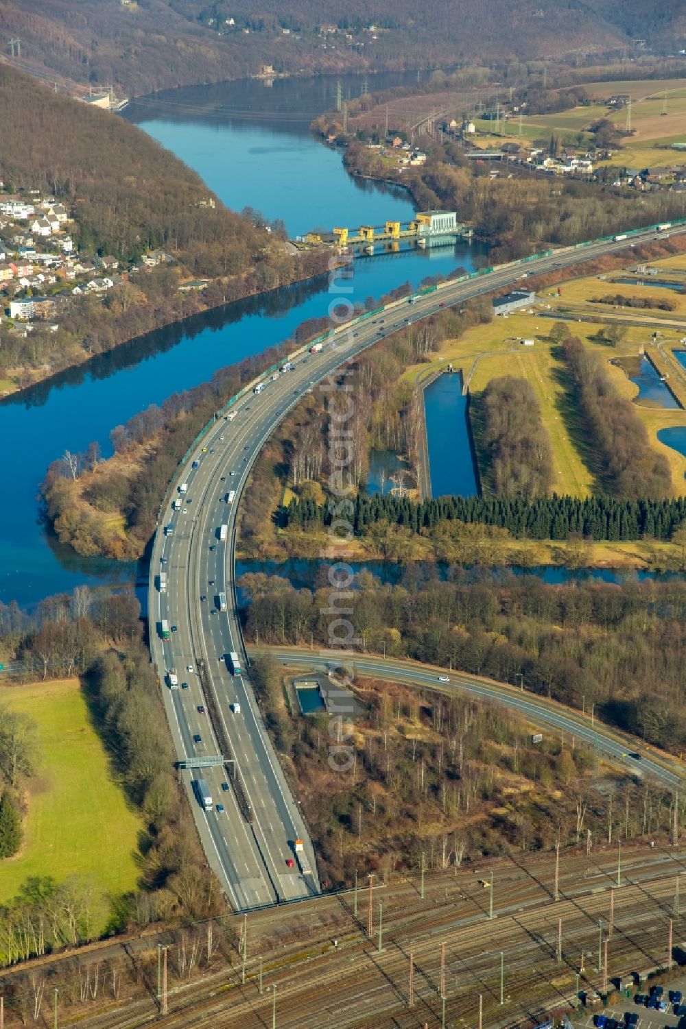 Hagen from the bird's eye view: Highway route A1 in in Hagen in the state North Rhine-Westphalia