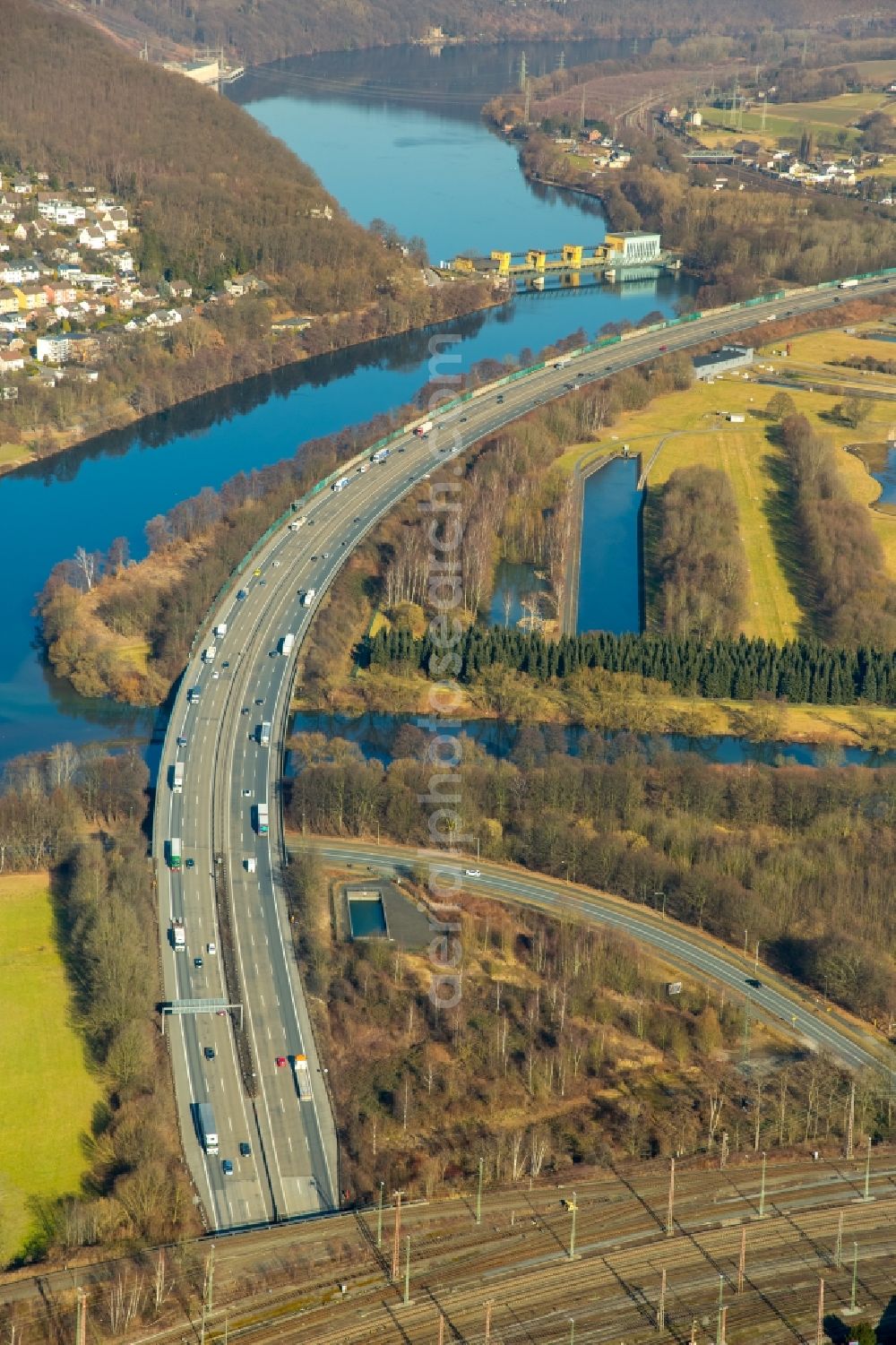 Aerial image Hagen - Highway route A1 in in Hagen in the state North Rhine-Westphalia