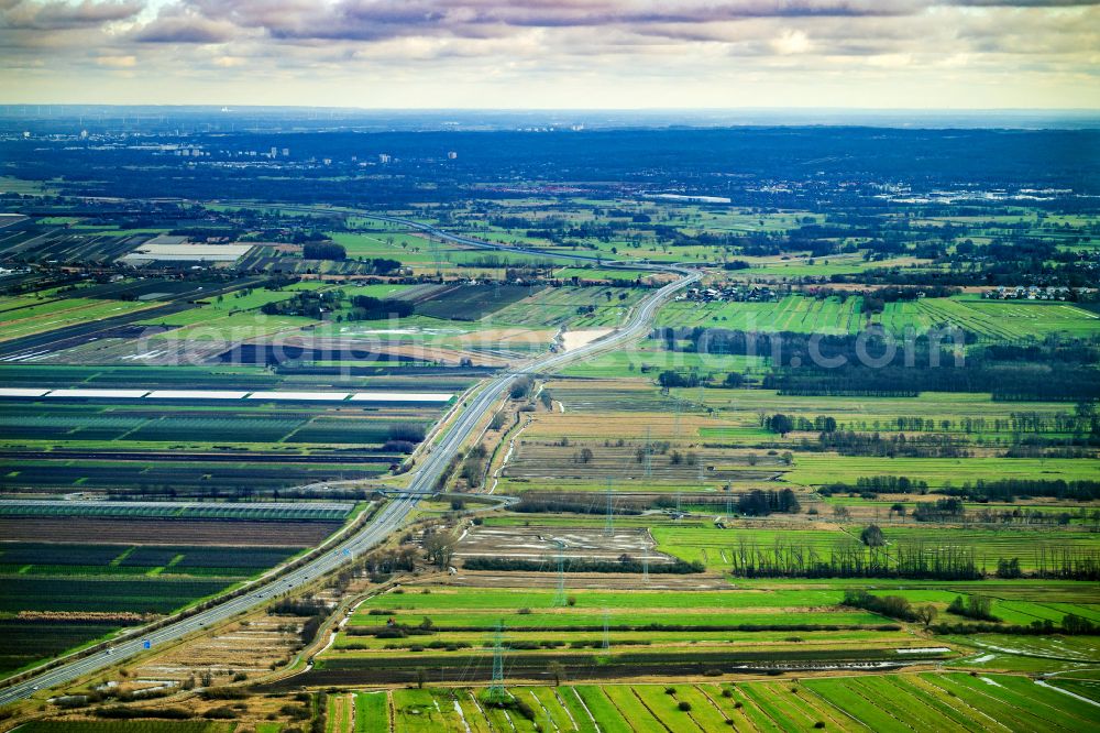 Aerial photograph Buxtehude - Autobahn route New construction of the BAB exit A26 in Jork in the state Lower Saxony, Germany