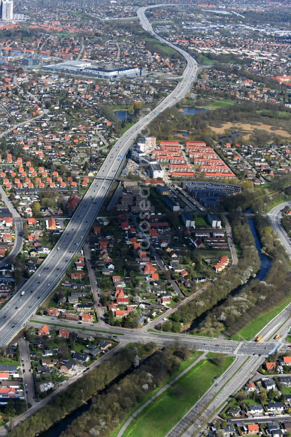 Aerial image Rodovre - Highway route E47 in in Rodovre in Hovedstaden, Denmark