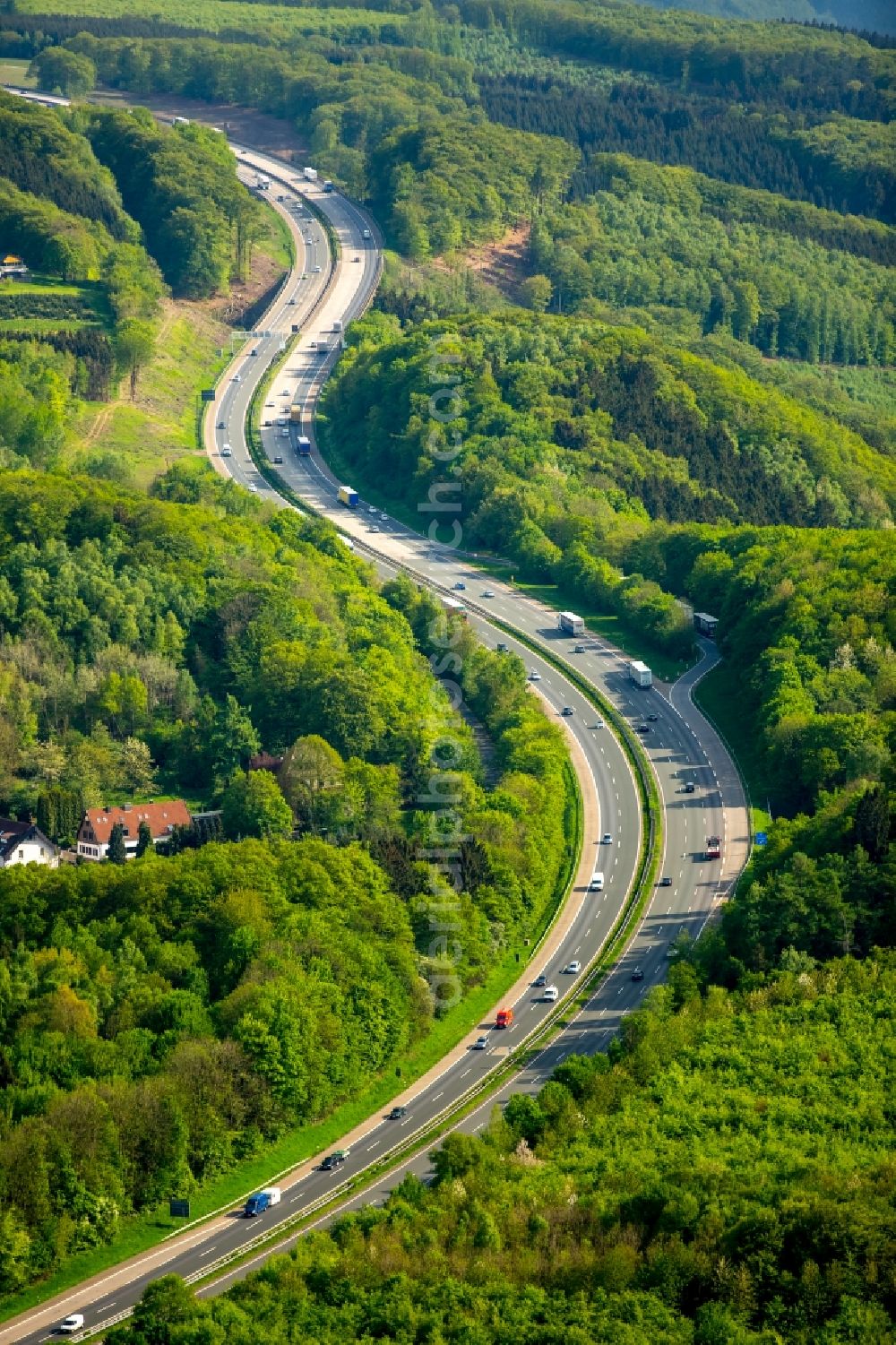 Aerial image Hagen - Federal motorway - freeway A45 in the Southwest of Hagen in the state of North Rhine-Westphalia