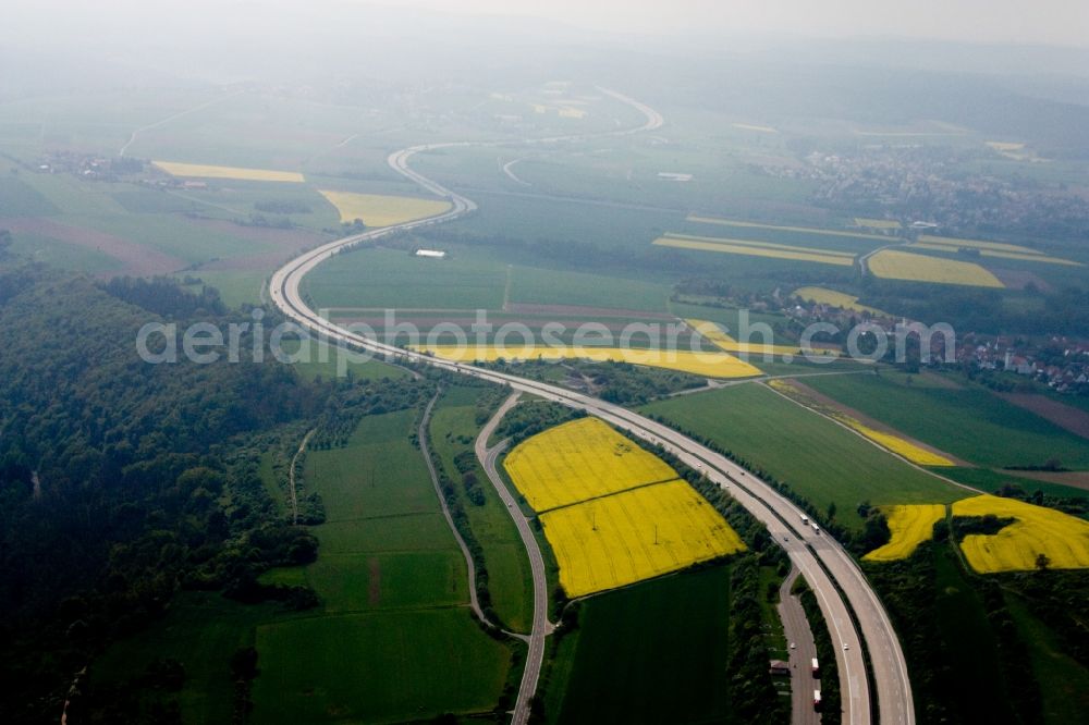 Hettenleidelheim from above - Highway route A6 in in the district Nackterhof in Hettenleidelheim in the state Rhineland-Palatinate