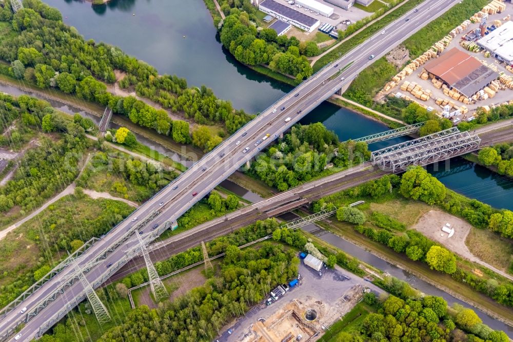 Aerial image Herne - New construction of the motorway route BAB 43 (Emschertalbruecke) about the Forellstrasse in Herne in the state North Rhine-Westphalia, Germany