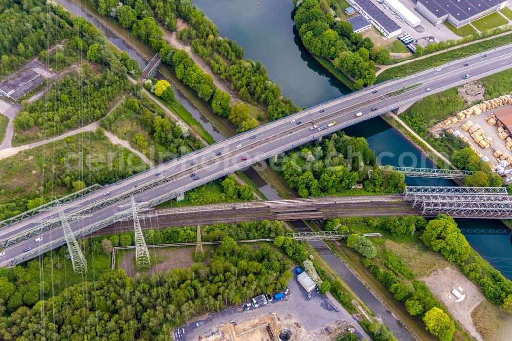 Aerial photograph Herne - New construction of the motorway route BAB 43 (Emschertalbruecke) about the Forellstrasse in Herne in the state North Rhine-Westphalia, Germany