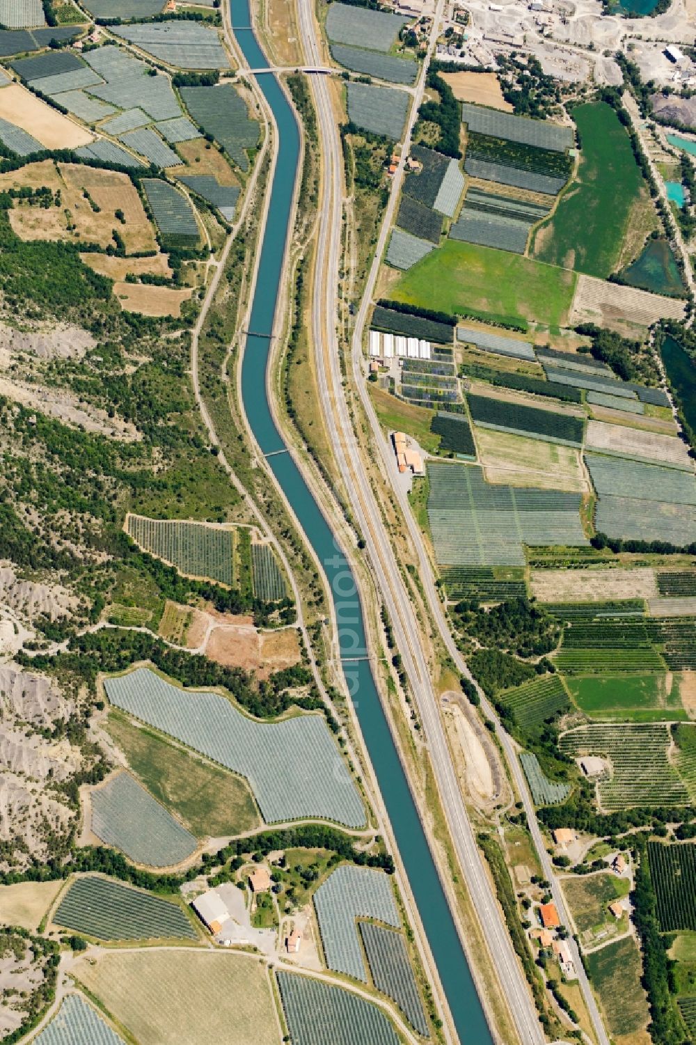 Aerial image Vitrolles - Lanes of the motorway- route and course of the A51 in Vitrolles in Provence-Alpes-Cote d'Azur, France