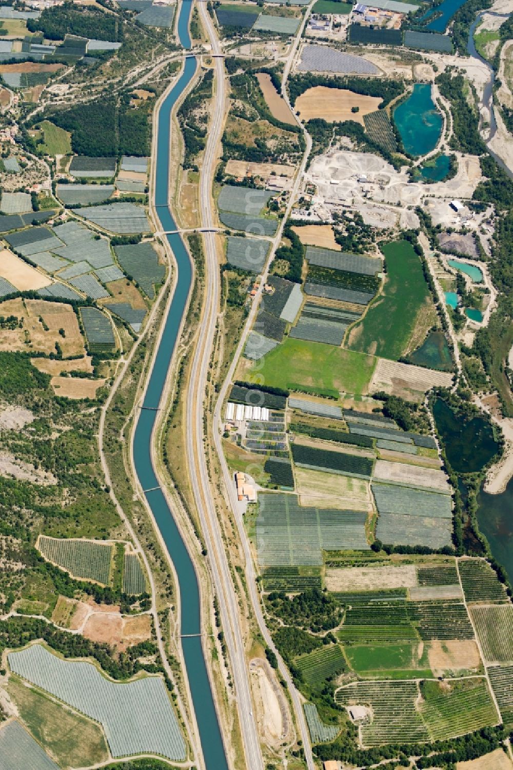 Vitrolles from above - Lanes of the motorway- route and course of the A51 in Vitrolles in Provence-Alpes-Cote d'Azur, France