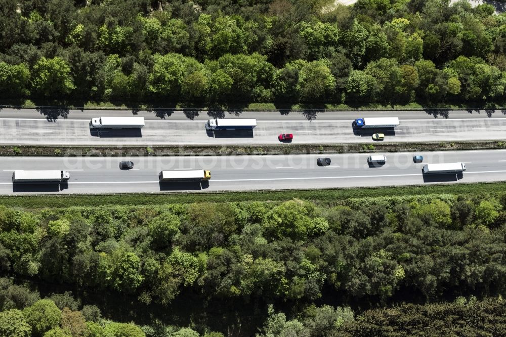 Aerial image Rheinböllen - Lanes of the motorway- route and course of the A61 in Rheinboellen in the state Rhineland-Palatinate, Germany