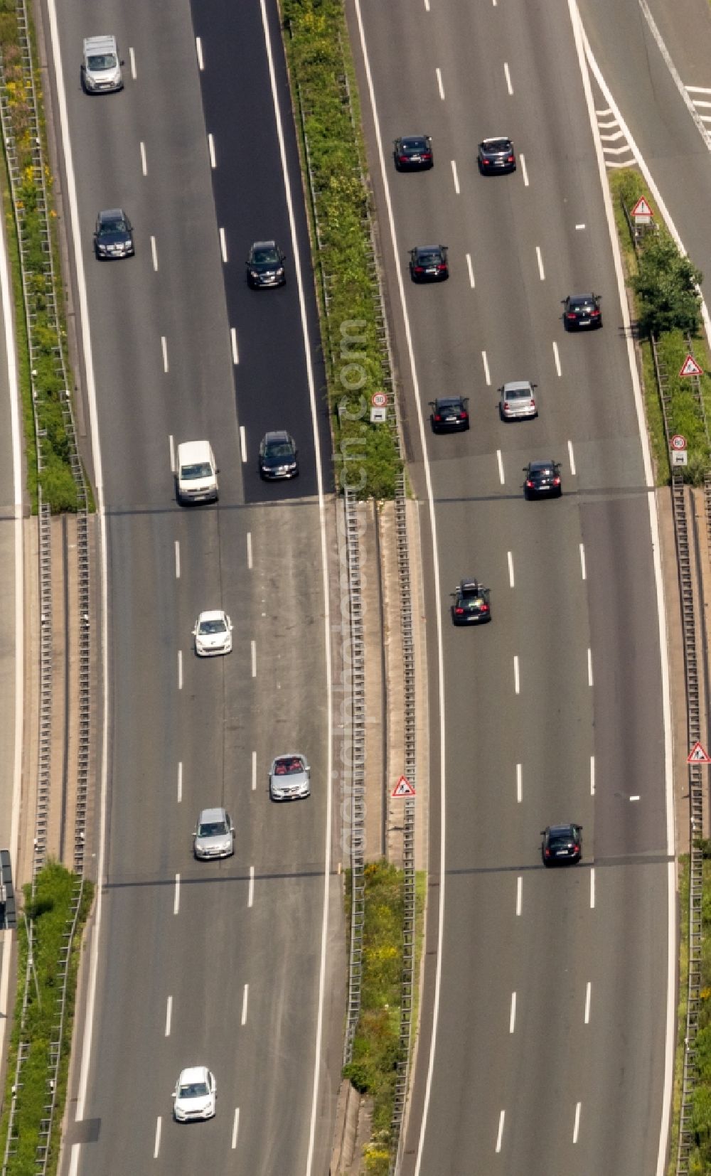 Westhofen from above - Lanes of the motorway- route and course of the A1 in Westhofen in the state North Rhine-Westphalia, Germany