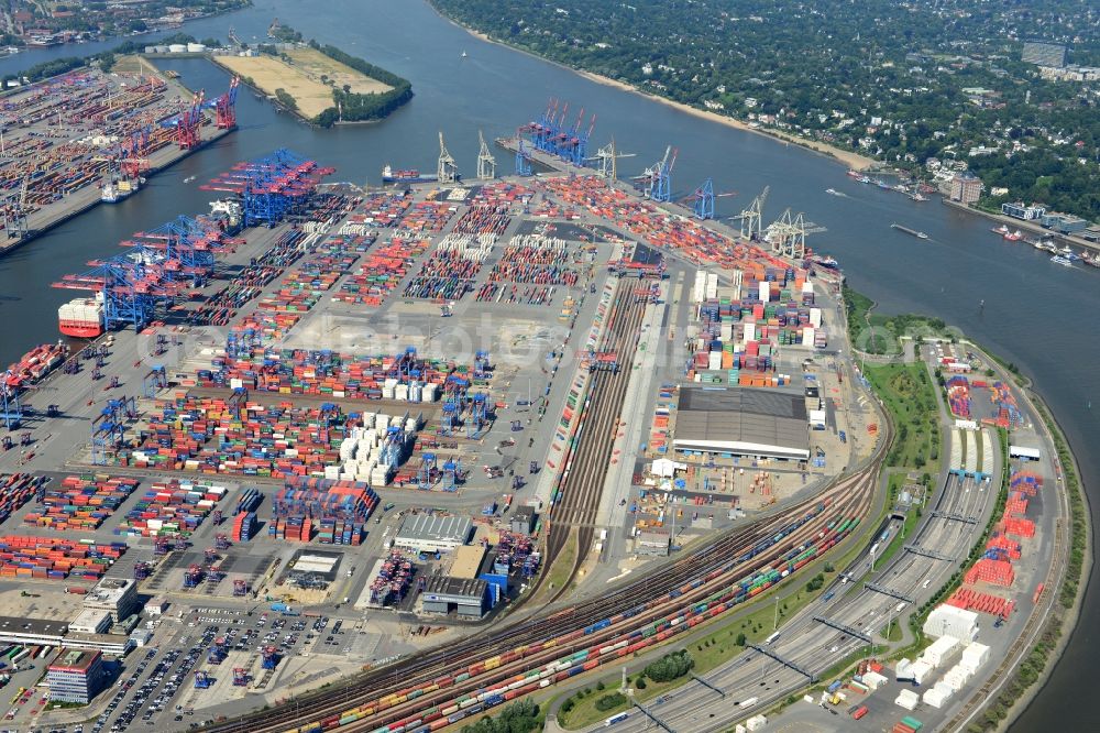 Aerial photograph Hamburg - Routing and traffic lanes during the highway tunnel construction of the motorway A7 -Elbtunnel the container port of the inland port HHLA - Burchardkai in Hamburg