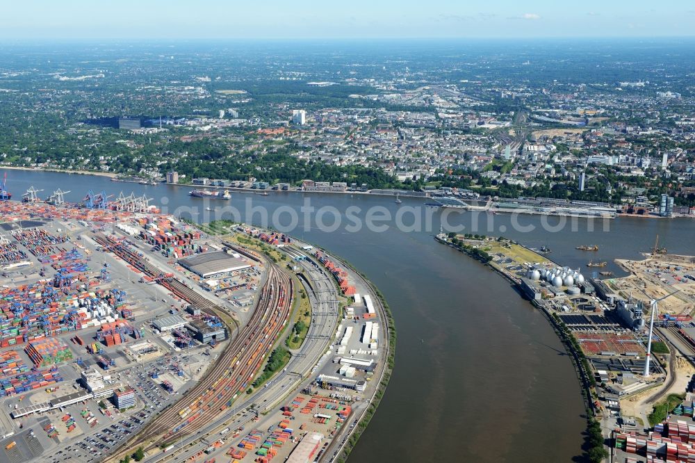 Hamburg from above - Routing and traffic lanes during the highway tunnel construction of the motorway A 7 -Elbtunnel am Containerhafen des Binnenhafen HHLA - Burchardkai in Hamburg in Germany