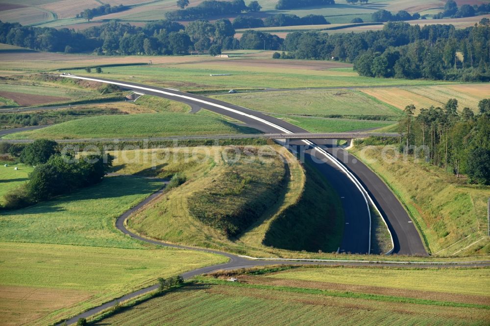 Aerial image Schwalmstadt - Routing and traffic lanes during the highway tunnel construction of the motorway A 49 Frankenhain in Schwalmstadt in the state Hesse, Germany