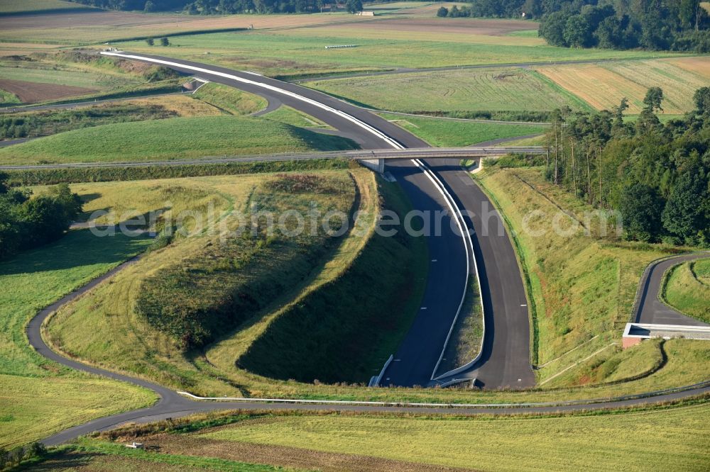 Aerial photograph Schwalmstadt - Routing and traffic lanes during the highway tunnel construction of the motorway A 49 Frankenhain in Schwalmstadt in the state Hesse, Germany