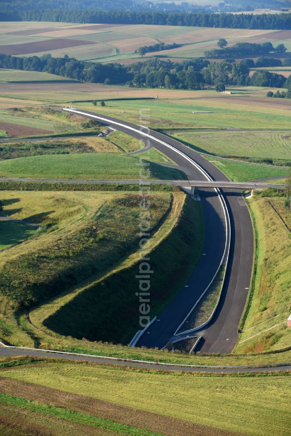 Schwalmstadt from above - Routing and traffic lanes during the highway tunnel construction of the motorway A 49 Frankenhain in Schwalmstadt in the state Hesse, Germany