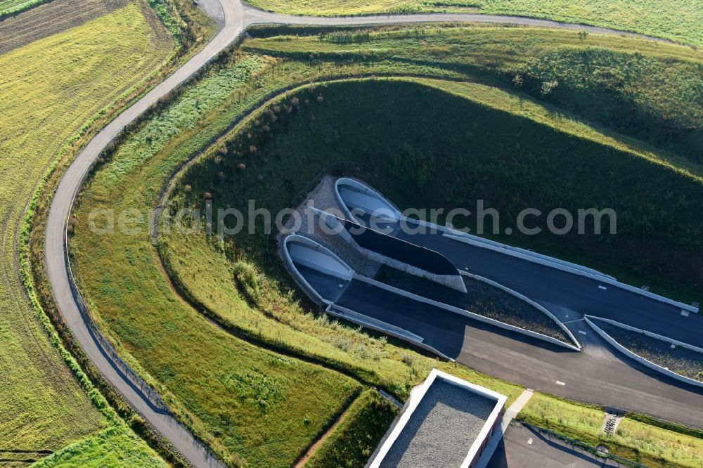 Aerial image Schwalmstadt - Routing and traffic lanes during the highway tunnel construction of the motorway A 49 Frankenhain in Schwalmstadt in the state Hesse, Germany