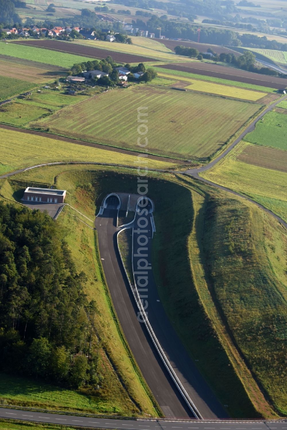 Schwalmstadt from the bird's eye view: Routing and traffic lanes during the highway tunnel construction of the motorway A 49 Frankenhain in Schwalmstadt in the state Hesse, Germany