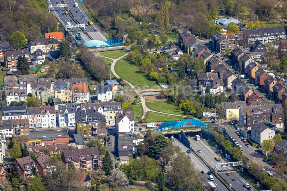 Aerial image Gelsenkirchen - Routing and traffic lanes during the highway tunnel construction of the motorway A 2 in Gelsenkirchen in the state North Rhine-Westphalia, Germany