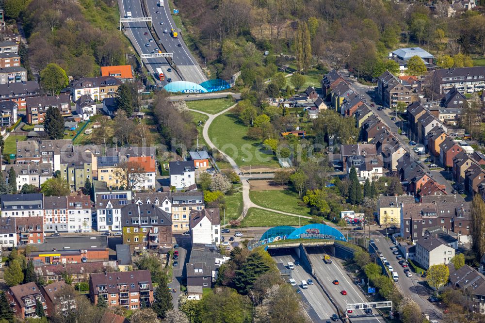 Aerial photograph Gelsenkirchen - Routing and traffic lanes during the highway tunnel construction of the motorway A 2 in Gelsenkirchen in the state North Rhine-Westphalia, Germany