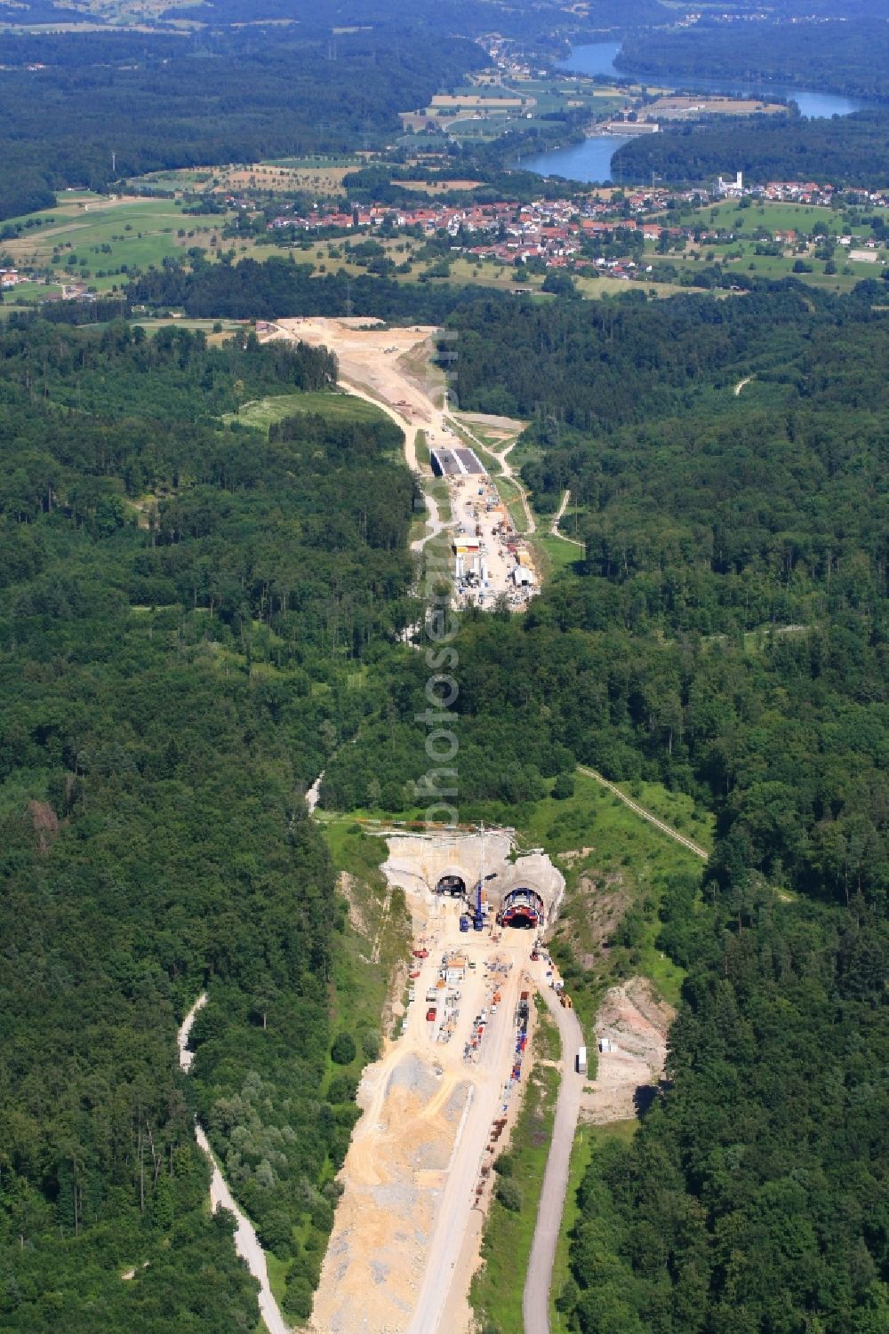 Rheinfelden (Baden) from the bird's eye view: Routing and traffic lanes during the highway tunnel construction of the motorway A 68 Herrschaftsbucktunnel in Rheinfelden (Baden) in the state Baden-Wurttemberg, Germany