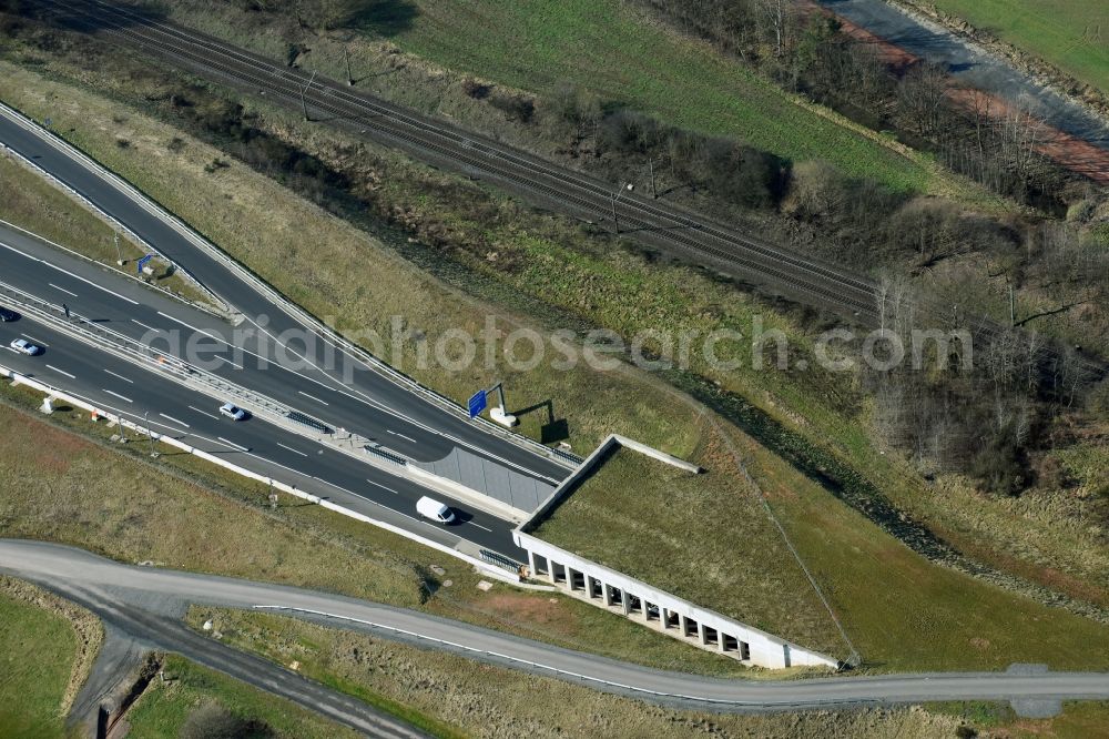 Neuhof from the bird's eye view: Routing and traffic lanes during the highway tunnel construction of the motorway A66 Neuhof-Sued in Neuhof in the state Hesse