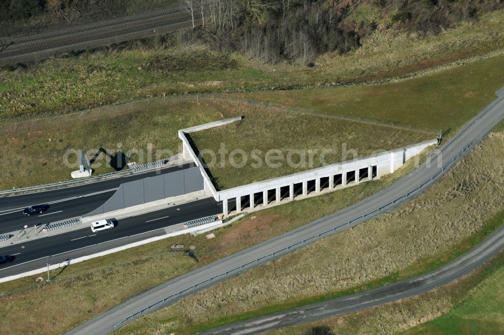 Aerial image Neuhof - Routing and traffic lanes during the highway tunnel construction of the motorway A66 Neuhof-Sued in Neuhof in the state Hesse