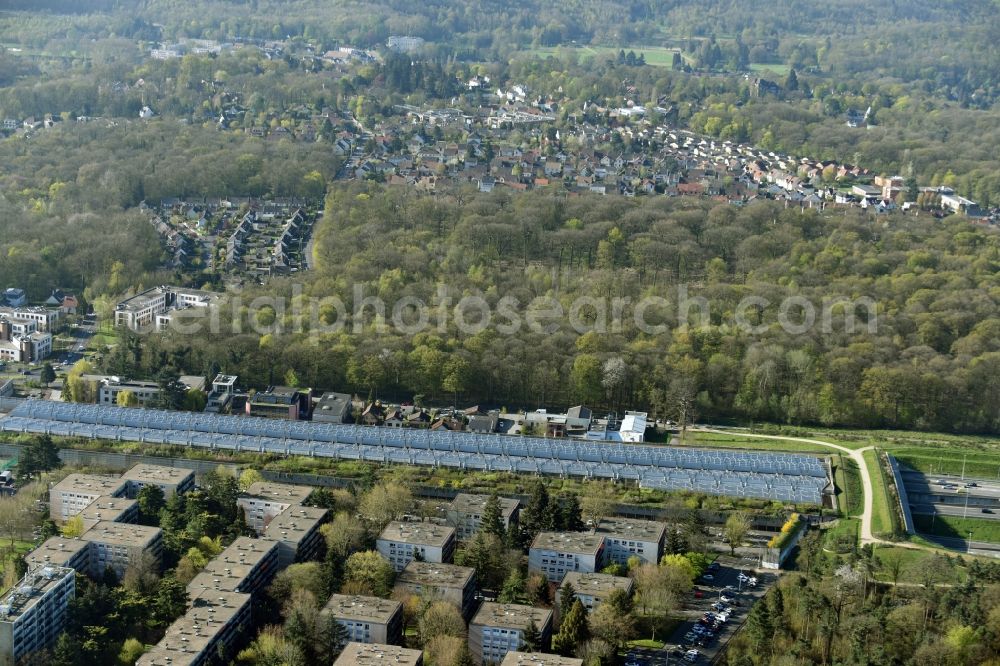 Aerial image Jouy-en-Josas - Routing and traffic lanes during the highway tunnel construction of the motorway A86 - N12 in Jouy-en-Josas in Ile-de-France, France