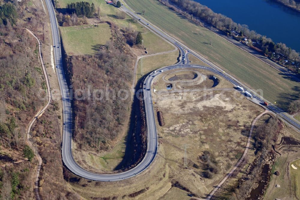 Aerial photograph Bad Säckingen - Routing and traffic lanes of the highway exit and access motorway A 98 to the state road B34 in Bad Saeckingen in the state Baden-Wurttemberg, Germany