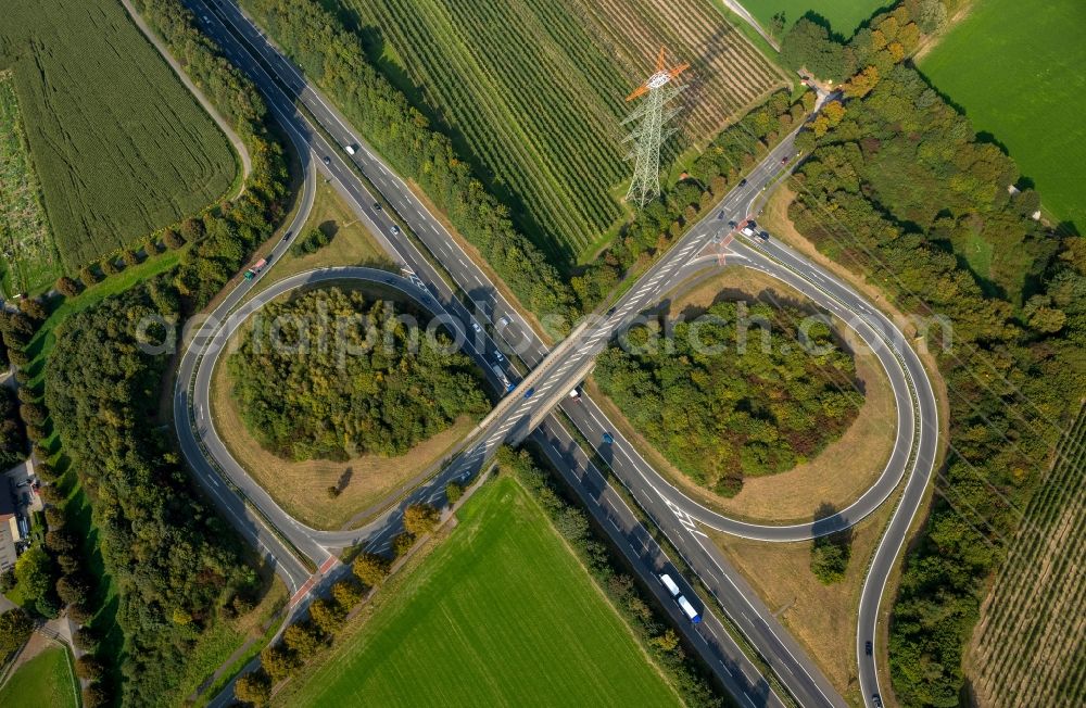 Bottrop from above - Motorway BAB A31 at Kirchhellen in Bottrop in North Rhine-Westphalia