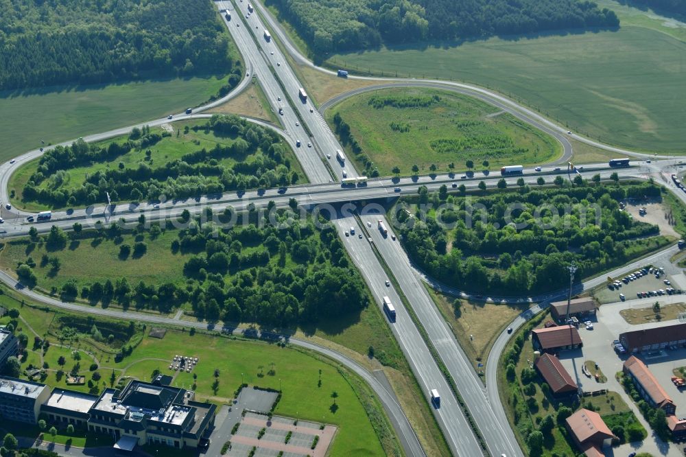 Aerial image Rangsdorf - Motorway exit Rangsdorf on the Berliner Ring motorway A10 - E30 in Rangsdorf in Brandenburg