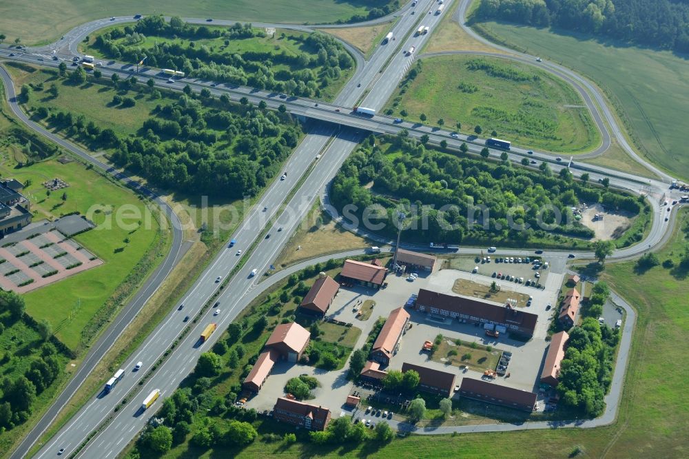 Rangsdorf from above - Motorway exit Rangsdorf on the Berliner Ring motorway A10 - E30 in Rangsdorf in Brandenburg